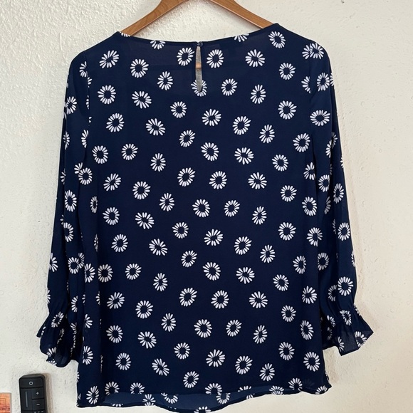 Talbots Navy and White Floral Blouse - Picture 2 of 7
